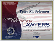 Peter M. Solomon - America's Most Honored Lawyers 2021